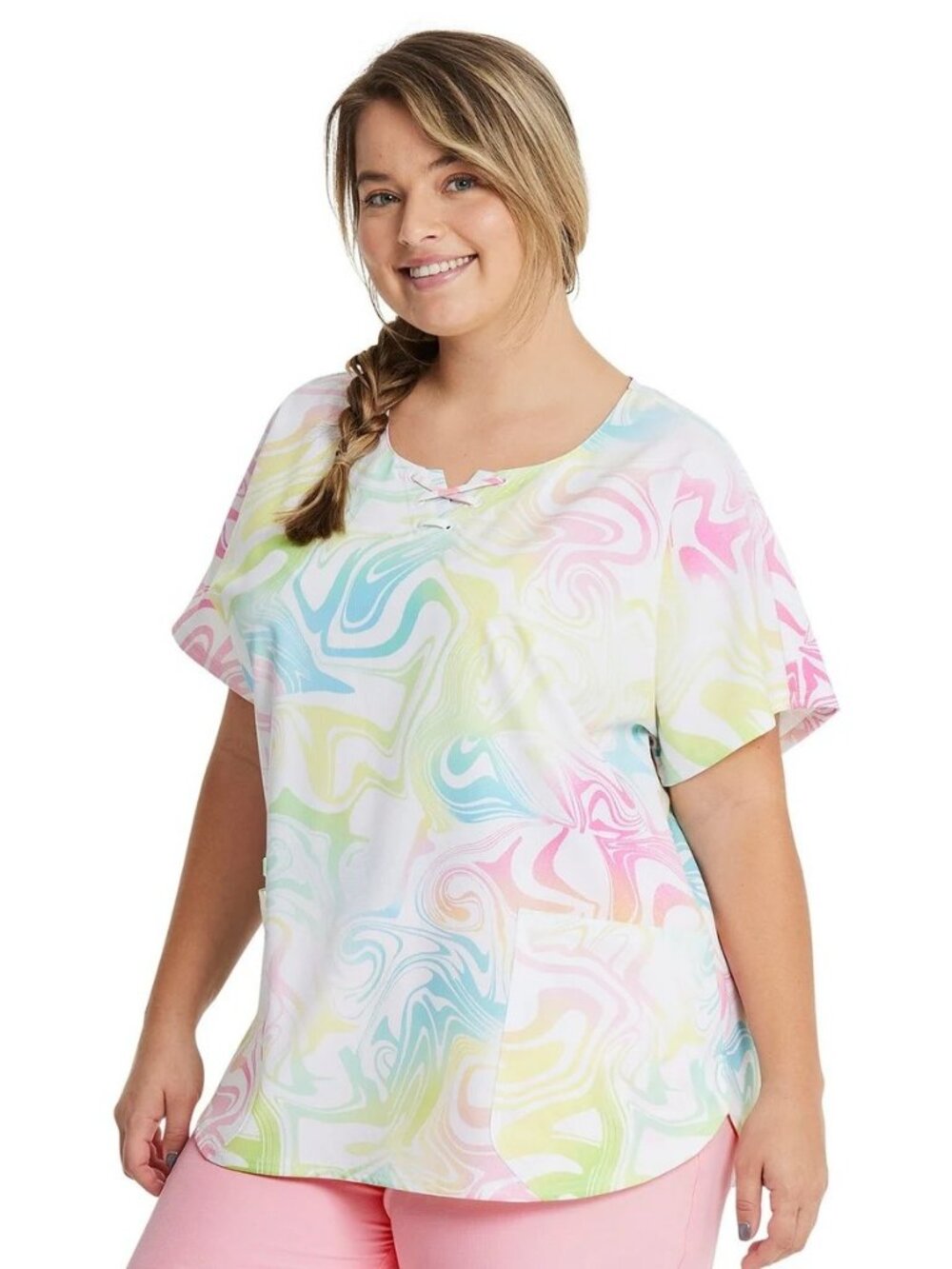 Heartsoul Scrub Top Medium Gimme A Swirl Round Neck Multicolor Medical Workwear